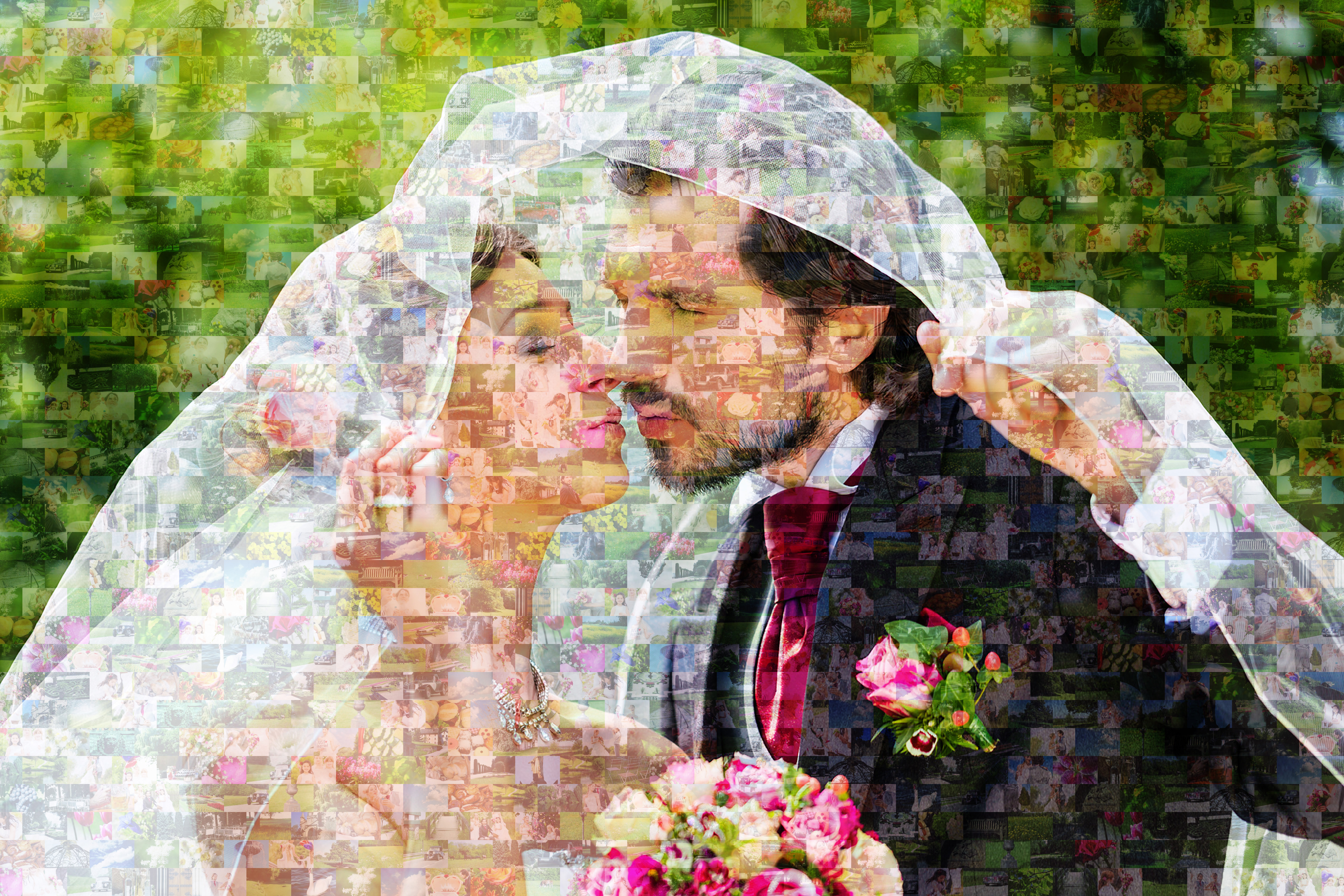 Fotomozaiek bruidspaar preview inzoom